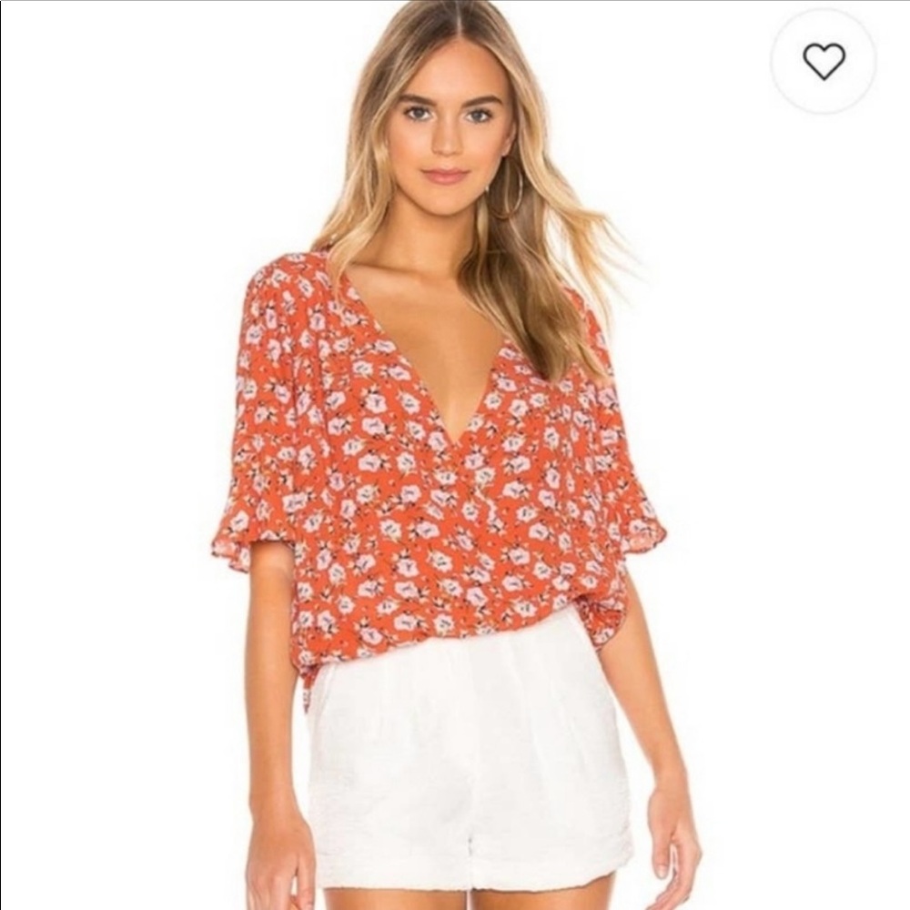 Sanctuary Garden Party Floral Faux Wrap Short Sleeve Blouse Size M